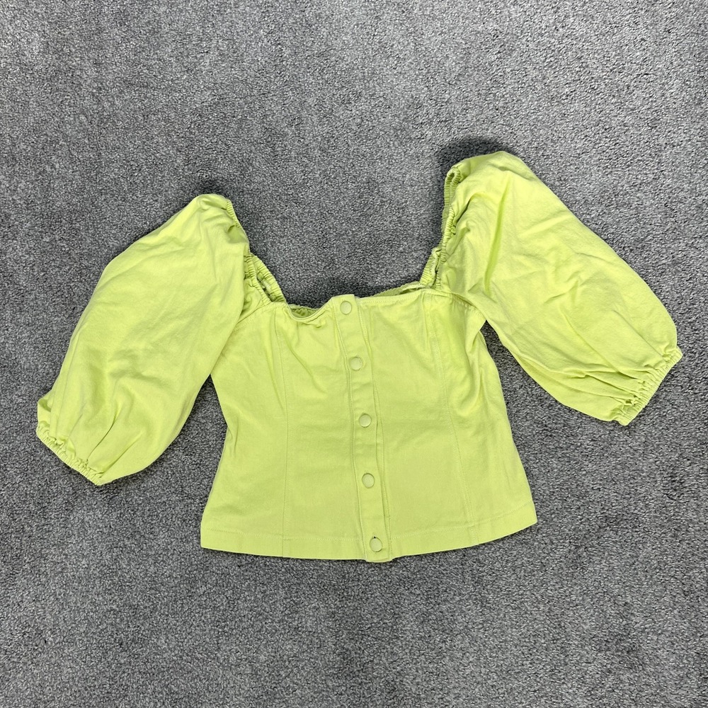 Lush Neon Lime Puff Sleeve Button-Front Top